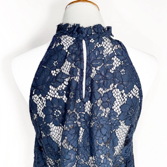 SOLD-Free People Navy Blue Halter High Neck Sleeveless Floral Mesh Crochet Lace - Picture 10 of 12